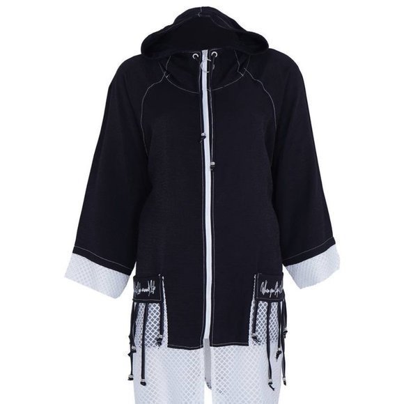 Designer black jacket summer spring and fall oversized hooded front zipper - Picture 1 of 6